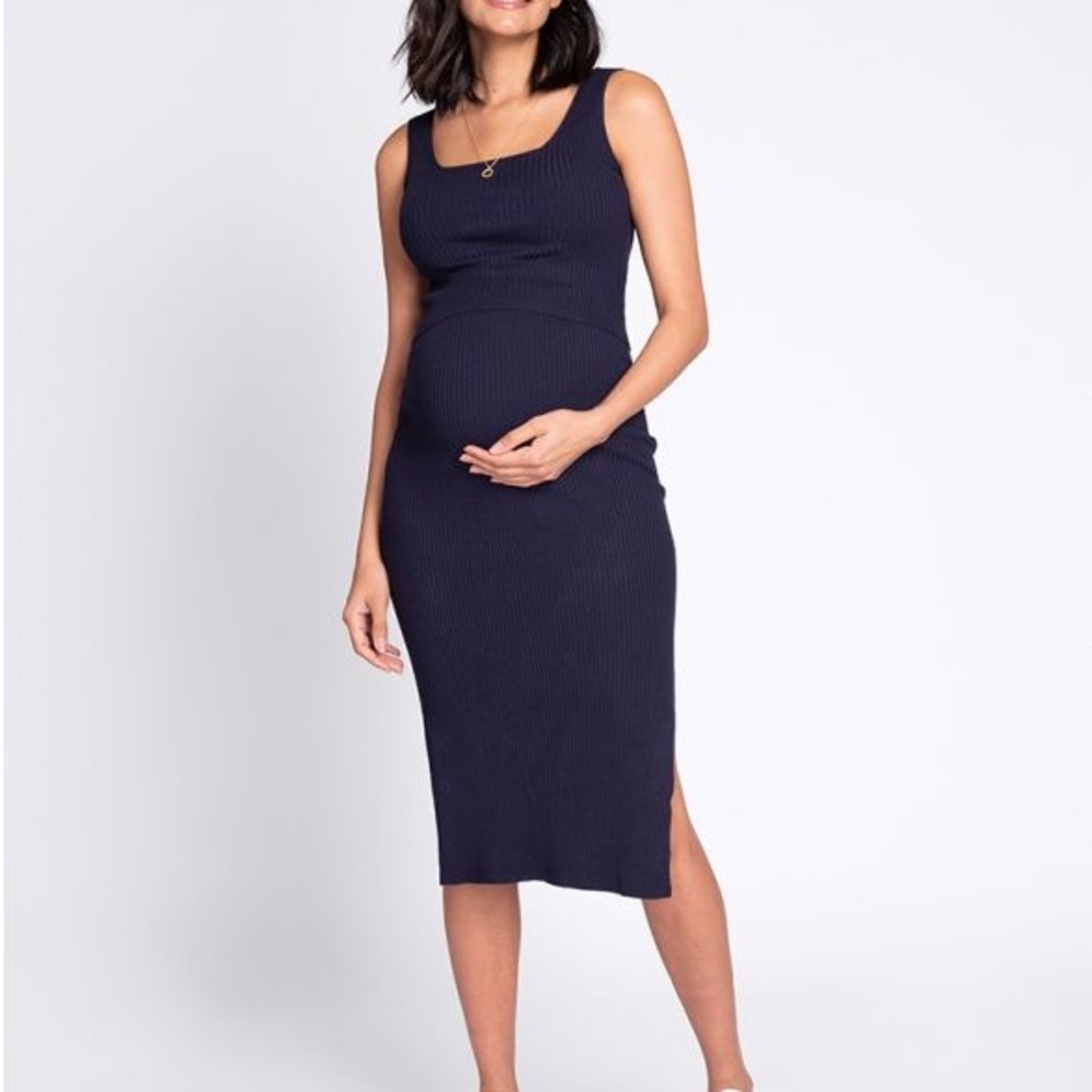 Seraphine Maternity and Nursing dress navy blue ribbed worn once! Size 8